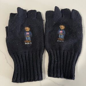 Polo Bear Knit Fingerless Gloves - Navy